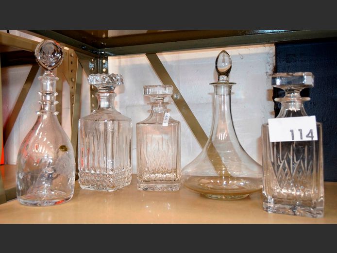 LOT OF 5: CUT GLASS & GLASS DECANTERS
