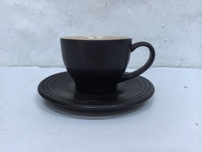 Le Creuset Matte Black Ceramic Teacup and Saucer Set