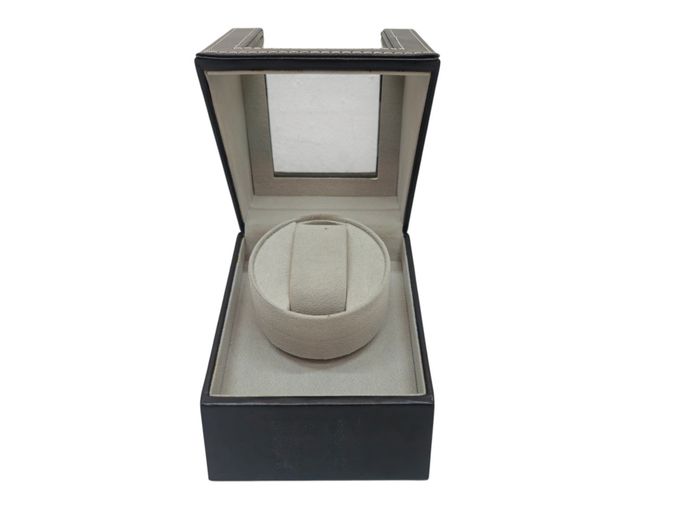 Modern Single Automatic Watch Winder Box in Black Faux Leather