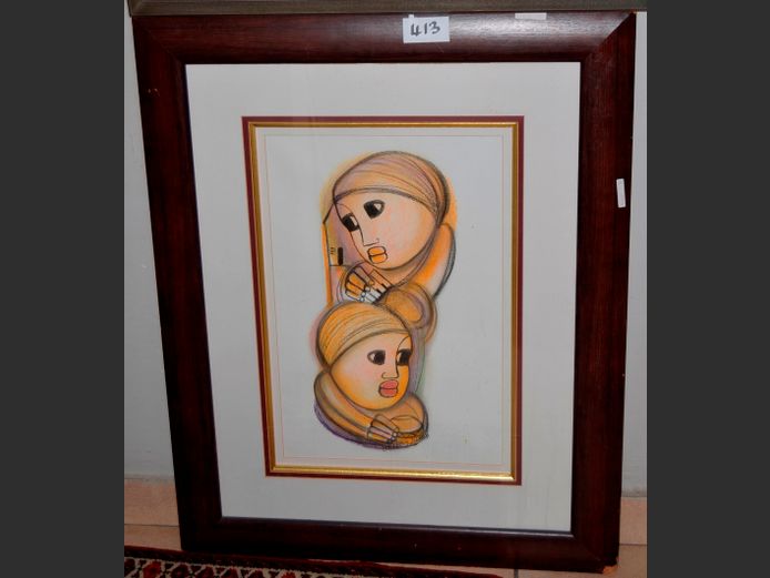 FRAMED POSTER "MOTHER & CHILD" BY GODFREY NDBA, 57 x 37cm [43955-7]