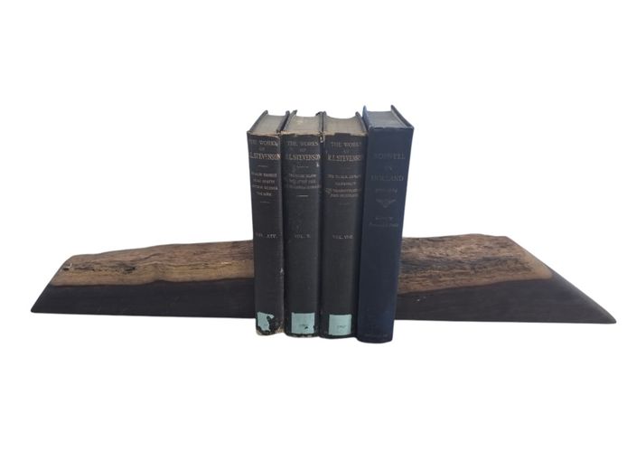 Various Vintage Books with Set of Sleeper Wood Bookends
