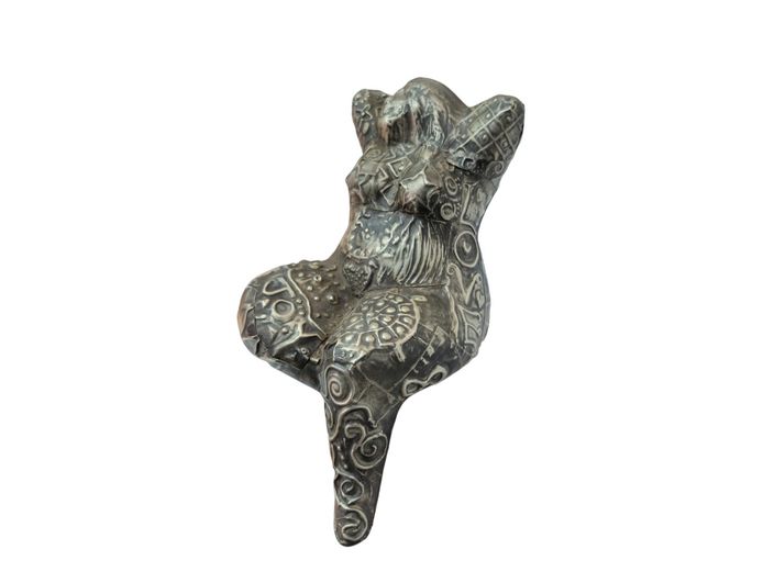 Repoussé Silver-Plated Ceramic Sculpture of a Reclining Female Torso