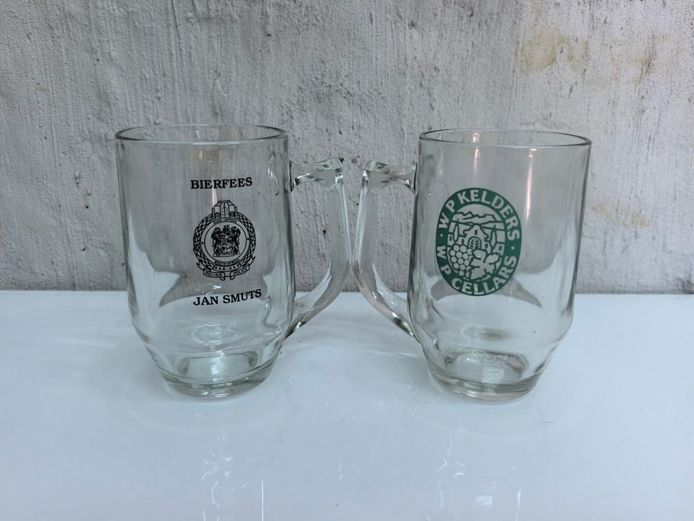 Pair of Vintage South African Glass Beer Mugs