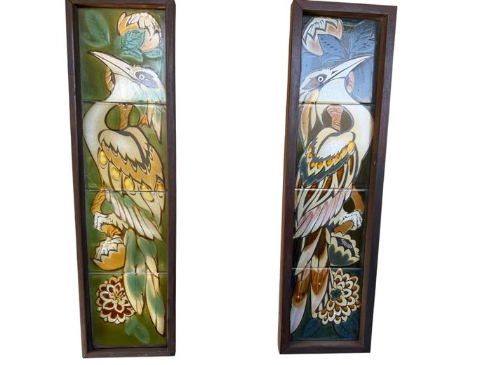 Pair of Decorative Framed Ceramic Tile Wall Panels
