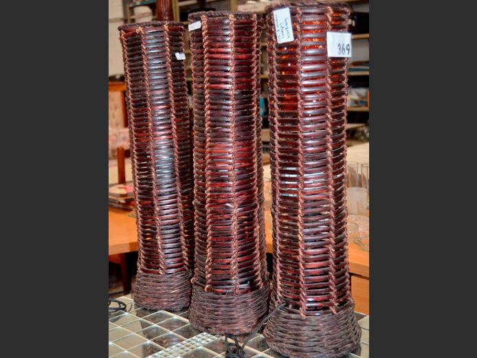 SET OF 3 RATTAN LAMPS, 59cm High