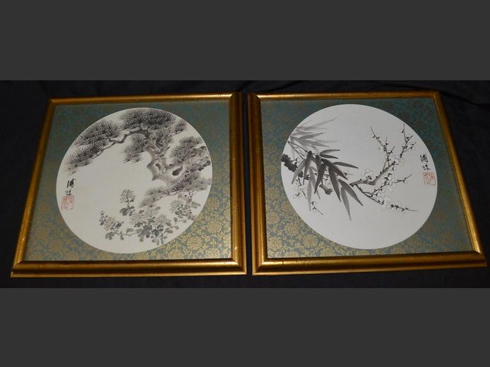 PAIR FRAMED CHINESE WATERCOLOURS, 30 x 27cm