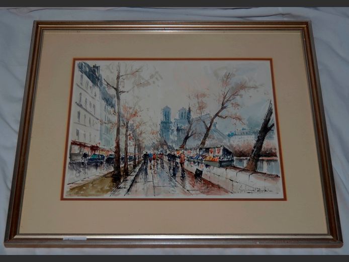 FRAMED WATERCOLOUR "STREET SCENE", 45 x 35cm