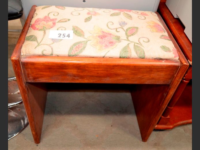 MAHOGANY STOOL WITH FLORAL UPHOLSTERED SEAT, 50 x 32 x 47cm