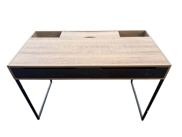 
Modern Oak-Grain Wood & Steel Writing Desk with Cable Management Compartment