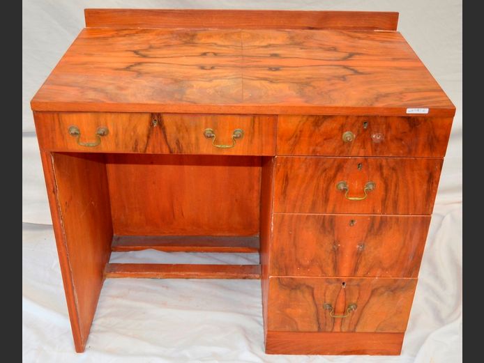 WALNUT FINISH 5-DRAWER DESK, 92 x 55 x 81cm [In need of restoration]