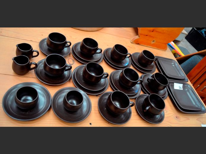 HOGANAS, SWEDEN, STONEWARE 32-PIECE PART TEA SET