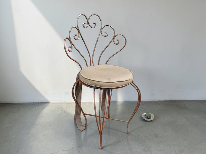 Vintage Metal Iron Peacock-Style Scroll Chair