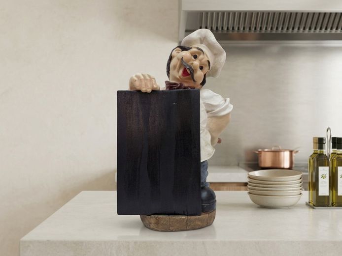 Vintage-Style Chef Figurine with Wooden Menu Board