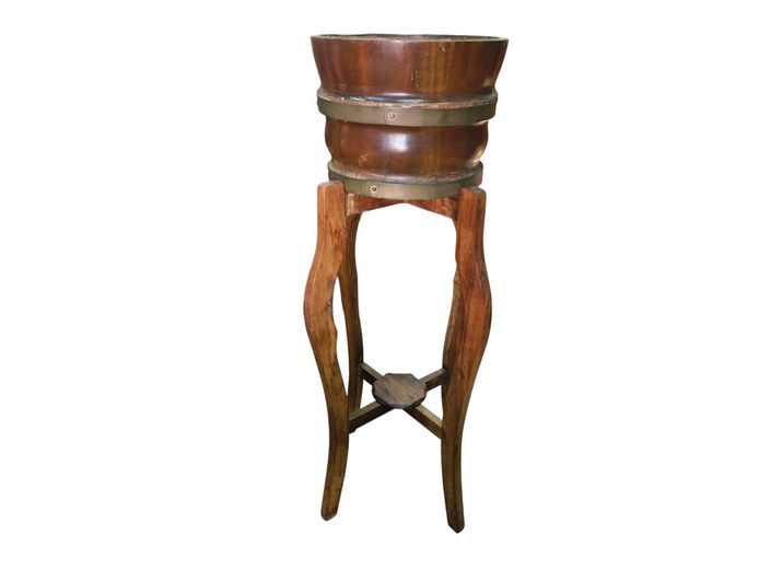Imbuia Wood Plant Stand & Barrel Jardiniére