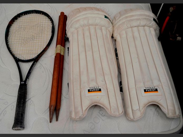 CRICKET PADS, TENNIS RACQUET, etc