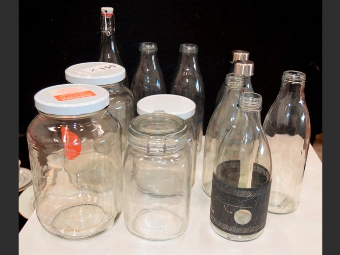 STORAGE JARS, MILK BOTTLES, etc
