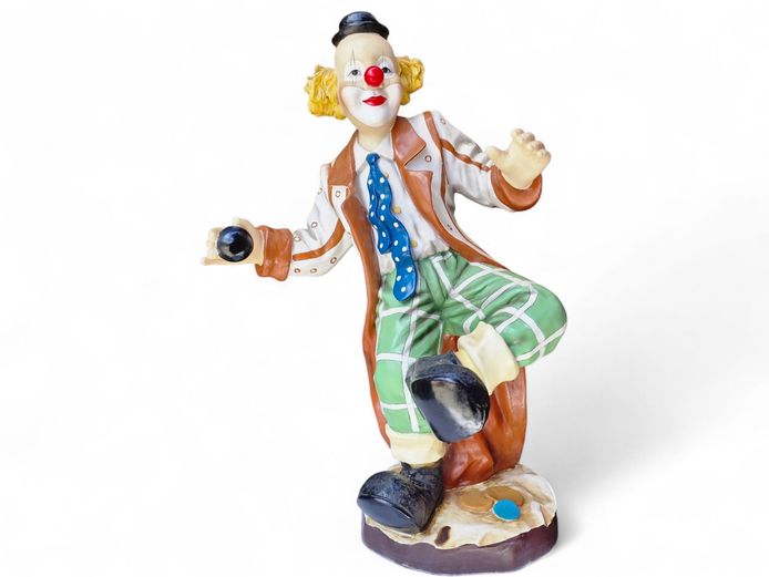 Large Resin Clown Figurine in Playful Pose