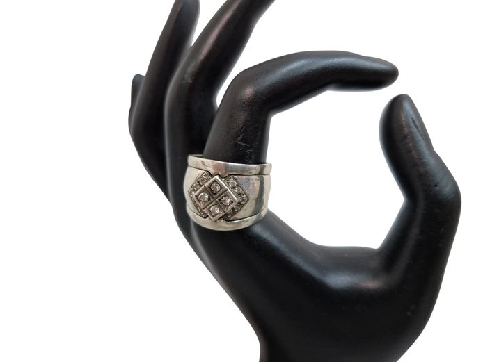 Sterling Silver Cubic Zirconia Diagonal Cluster Ring