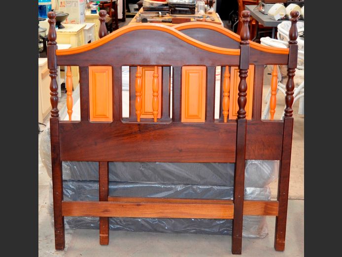 PAIR YELLOWWOOD & IMBUIA SINGLE HEADBOARDS