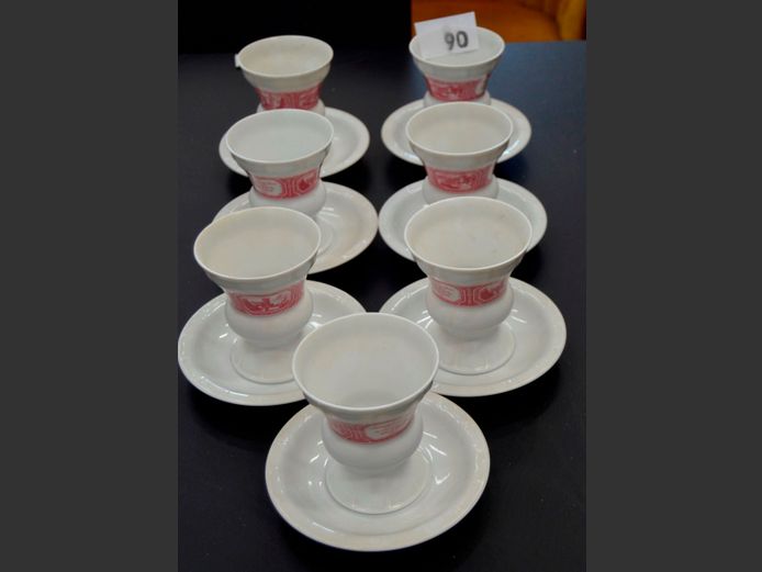SET OF 7 GERMAN PORCELAIN GOBLETS & SAUCERS