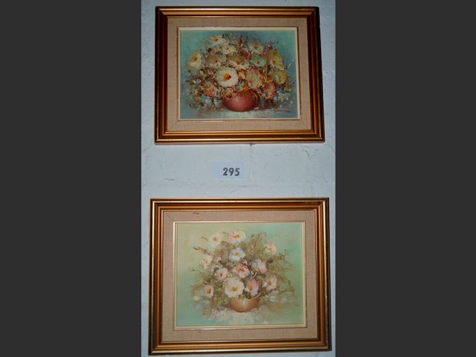 PAIR GILT FRAMED OILS ON BOARD "FLOWERS" BY SAMSON, 24.5 x 19.5cm