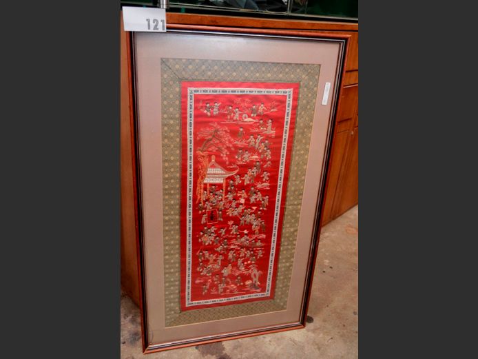 FRAMED CHINESE SILK ARTWORK, 54 x 24cm