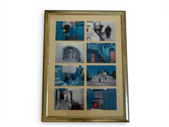 Framed Blue-Tone Mediterranean Photo Collage (8 Panel Display)