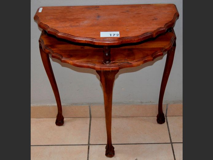 IMBUIA 2-TIER HALF MOON TABLE, 61 x 31 x 70cm