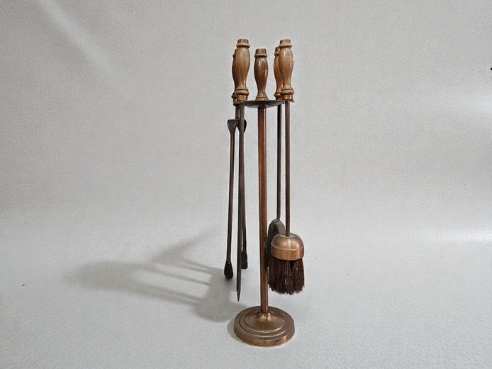 Vintage Five-Piece Copper & Brass Fireplace Companion Set