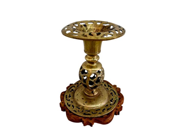Vintage Indian Style Brass Filigree Candlestick