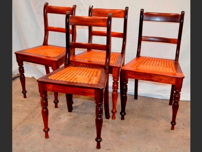 SET OF 6 STINKWOOD & RATTAN DINING CHAIRS