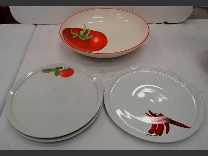 LARGE BOWL, 37cm Diameter, & 3 PIZZA PLATES, 39cm Diameter