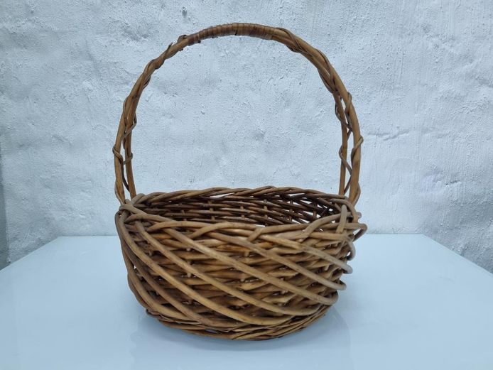 Vintage Woven Rattan Flower Basket with Handle