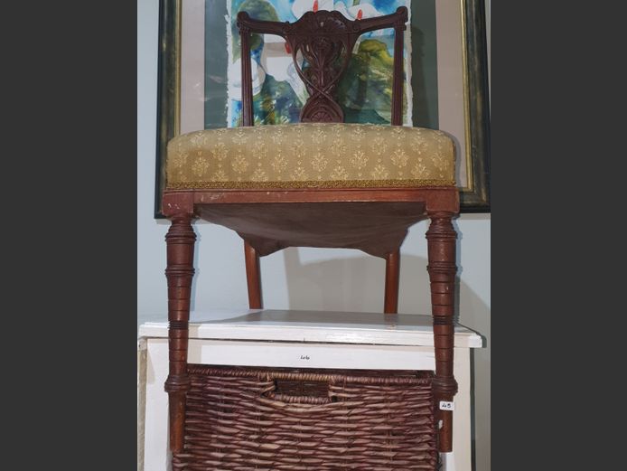 ANTIQUE ORNATELY CARVED & UPHOLSTERED CHAIR