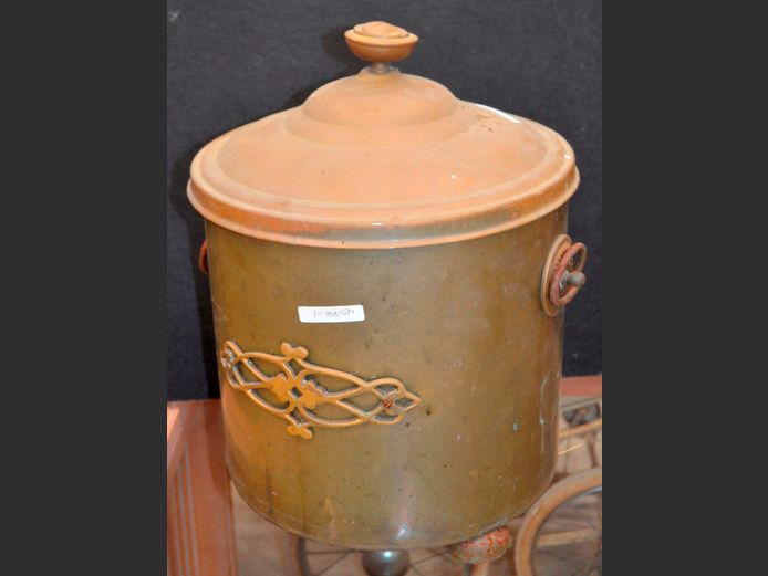 VINTAGE BRASS COAL BUCKET WITH LID, 28cm Diameter x 35cm High