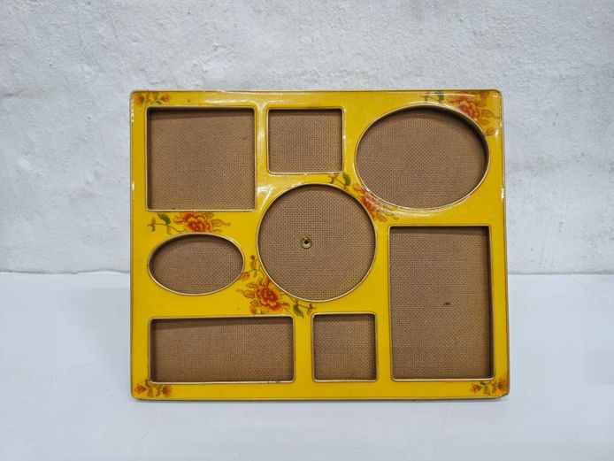 Vintage Yellow Multi-Aperture Floral Enamel Photo Collage Frame