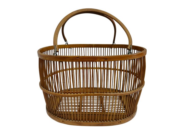 Vintage Slatted Bamboo Storage Basket