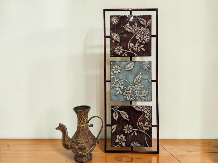 Decorative Embossed Metal Wall Art & Stylised Pitcher Set