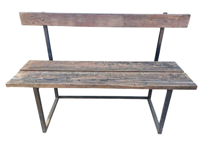 Industrial Salvage Wood and Iron Bench