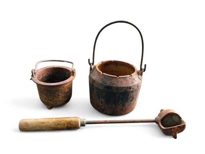 Vintage Blacksmith's Lead Melting Pots & Ladle
