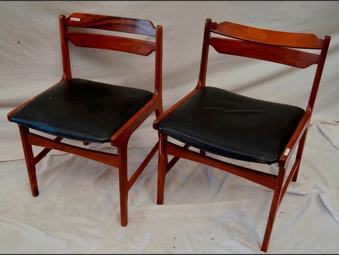 PAIR RETRO KIAAT CHAIRS [Back rest to 1 needs repairs]