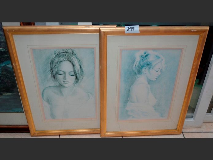 PAIR FRAMED PRINTS "PORTRAITS OF LADIES", 49 x 33cm