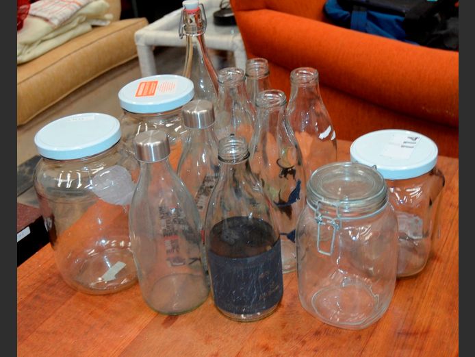 STORAGE JARS, MILK BOTTLES, etc