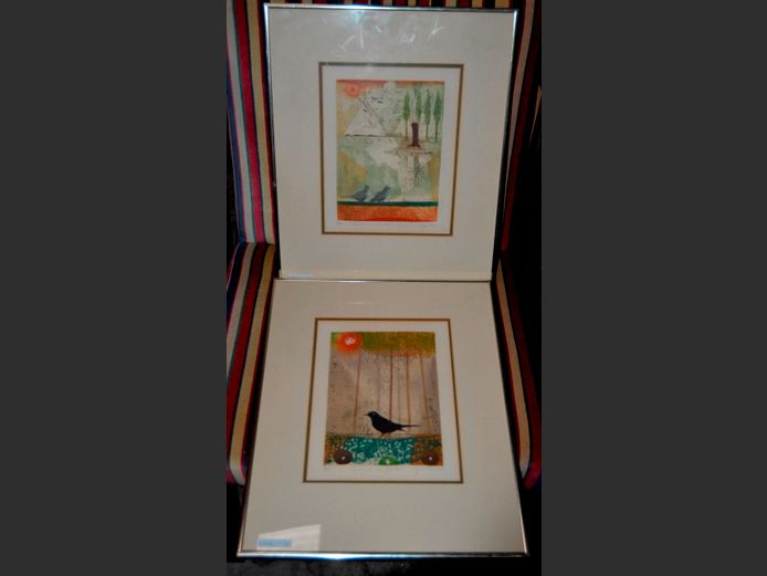 PAIR BRASS FRAMED & SIGNED BIRD PRINTS, 23.5 x 17.5cm