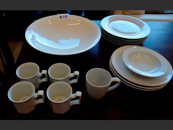 LARGE WHITE BOWL, DINNER PLATES, etc [Chips to some pieces]