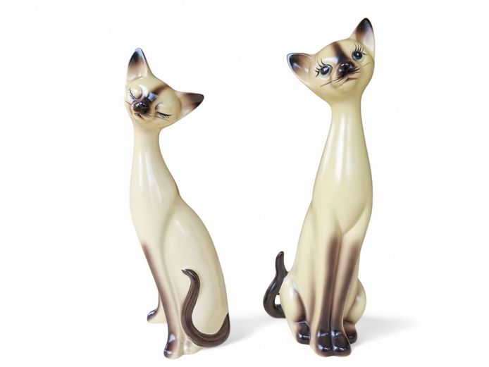 Mid-Century Ceramic Siamese Cat Figurines