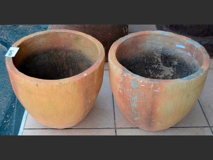 PAIR CEMENT PLANTERS, 40cm Diameter x 34cm High