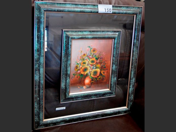 FRAMED & SIGNED OIL ON BOARD "FLOWERS IN VASE", 25 x 20cm