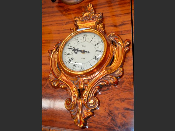 GILT ORNATE URGOS QUARTZ WALL CLOCK, 46 x 30cm