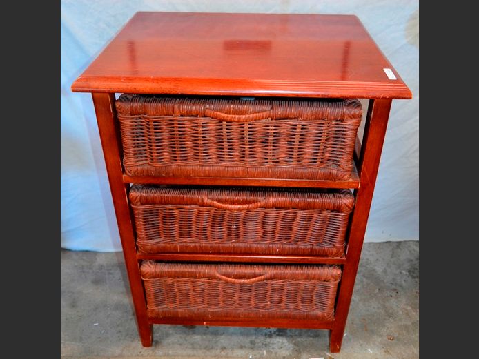 STAINED PINE 3 WICKER DRAWER PEDESTAL, 51 x 41 x 67cm